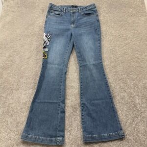 Ed Hardy Flare Jeans Womens 30 Blue Denim Tattoo Graphic Skull Embroidered Y2K